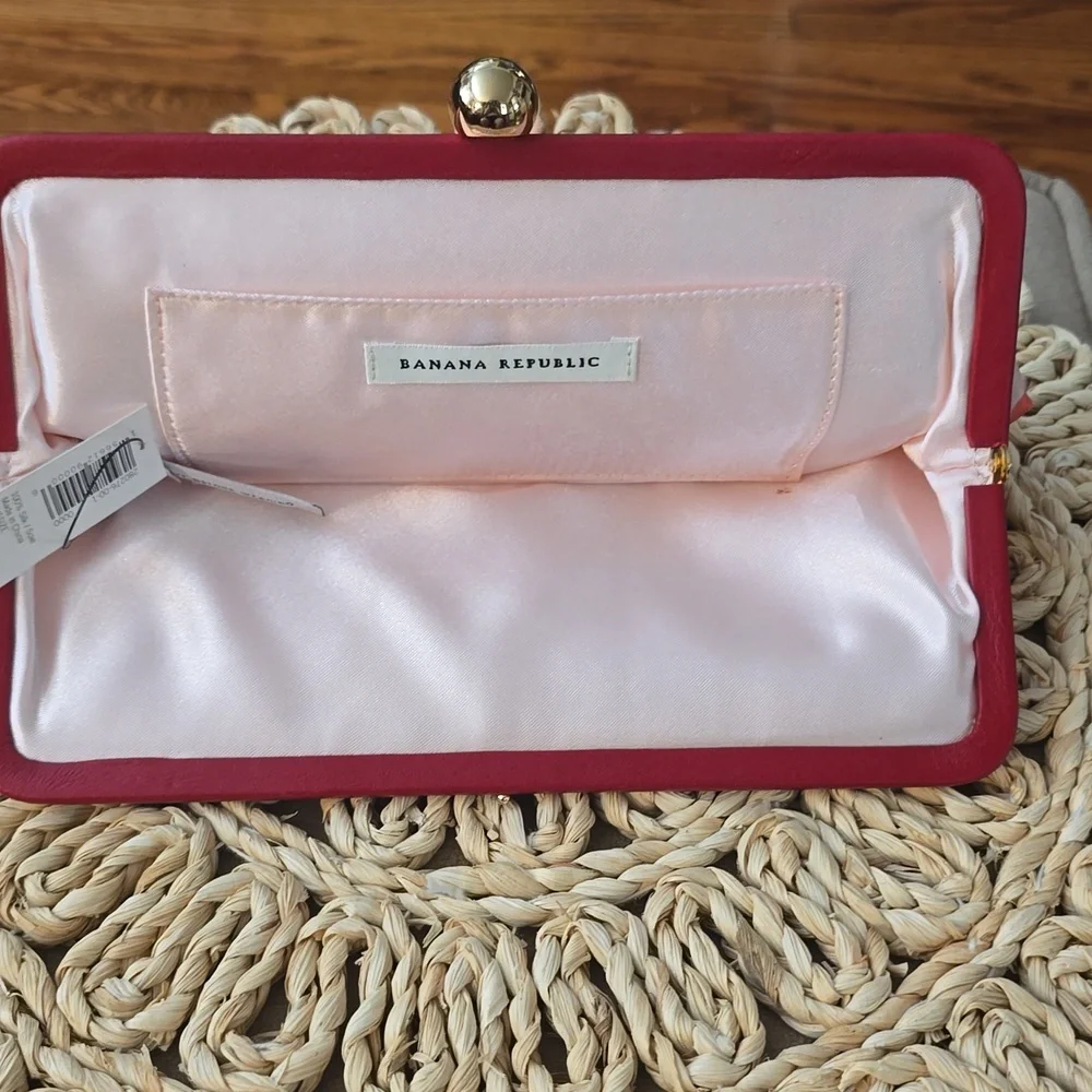 Banana Republic Floral Clutch Purse Pink Rose Evening Bag - Picture 3 of 3